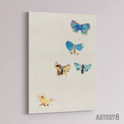 "Artery8 Five Butterflies Watercolour Redon Vintage Canvas Wall Art in White - Size: W18"" x H24""" - thumbnail 2