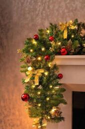 Marco Paul Christmas Garland with LED Lights, Battery Operated Pre-Lit Artificial in Green - thumbnail 5