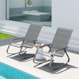 OUTSUNNY Garden Rocking Chairs with Armrests, High Back, Grey - Size: 1 Pack