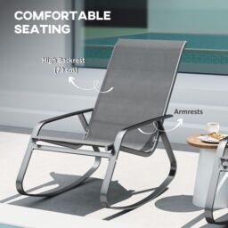 OUTSUNNY Garden Rocking Chairs with Armrests, High Back, Grey - Size: 1 Pack - thumbnail 6