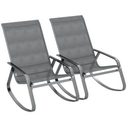 OUTSUNNY Garden Rocking Chairs with Armrests, High Back, Grey - Size: 1 Pack - thumbnail 2