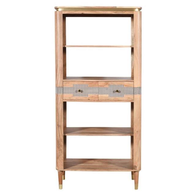 Indian Hub Wilton 2 Drawers Open Bookcase - Acacia Wood - L40 x W85 x H180 cm in Brown - image 1