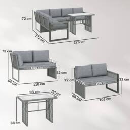 OUTSUNNY 4 Piece Rattan Garden Furniture Set with 3 Loveseats, Table, Grey - thumbnail 3