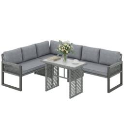 OUTSUNNY 4 Piece Rattan Garden Furniture Set with 3 Loveseats, Table, Grey - thumbnail 2