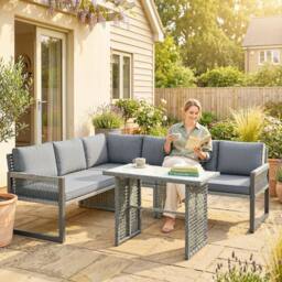 OUTSUNNY 4 Piece Rattan Garden Furniture Set with 3 Loveseats, Table, Grey - thumbnail 1