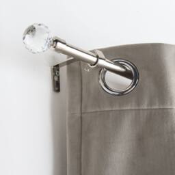 OHS Crystal Ball Finial Curtain Pole Extendable 16mm Metal Rod 120-220cm in Metallic Silver - Size: 120 cm - 210 cm