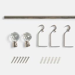 OHS Curtain Pole Extendable 16mm Metal Finnials Crystal End Rod 120-220cm in Metallic Silver - Size: 120 cm - thumbnail 5
