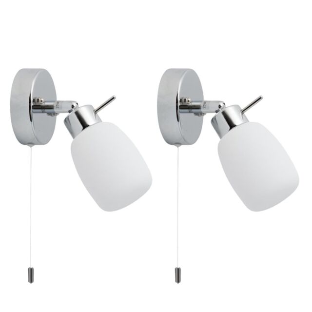 First Choice Lighting Set of 2 Brom - Chrome IP44 Pull Cord Bathroom Wall Lights in Silver - image 1