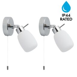 First Choice Lighting Set of 2 Brom - Chrome IP44 Pull Cord Bathroom Wall Lights in Silver - thumbnail 2