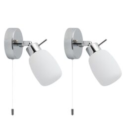 First Choice Lighting Set of 2 Brom - Chrome IP44 Pull Cord Bathroom Wall Lights in Silver - thumbnail 1