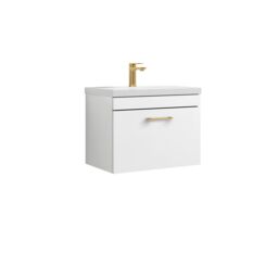 Balterley 1 Drawer Wall Hung Vanity Basin Unit White Brushed Brass Handle 600mm