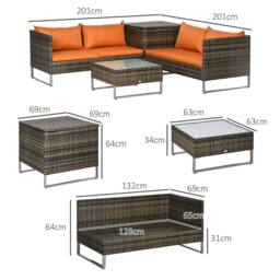 OUTSUNNY Rattan Garden Furniture Set with Storage Table, Cushions in Orange - thumbnail 3