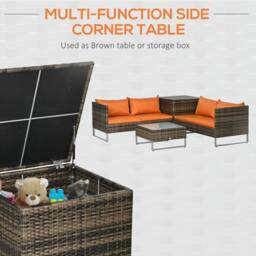 OUTSUNNY Rattan Garden Furniture Set with Storage Table, Cushions in Orange - thumbnail 4