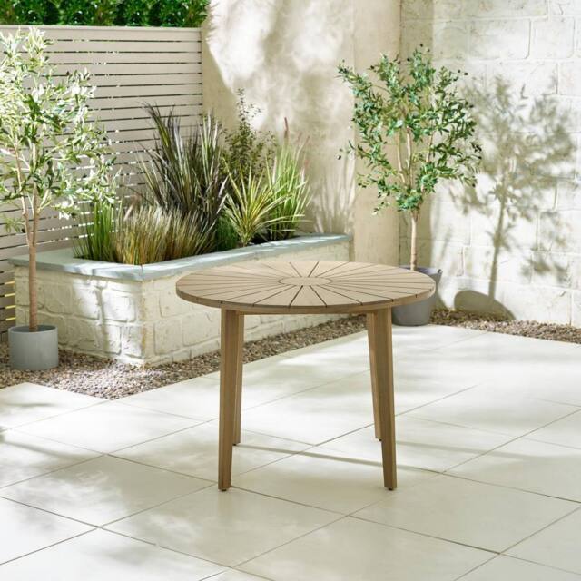 FurnitureboxUK Tari 100cm Round Solid Wood Outdoor Dining Table in Light Brown - image 1