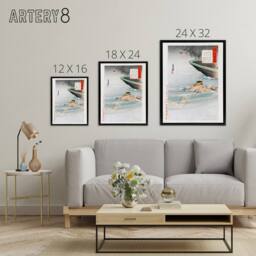 "Artery8 Sergeant Kawasaki Stealing Enemy Boat Framed Canvas Wall Art Print Gekko in Blue - Size: W12"" x H16""" - thumbnail 4