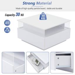 Merax Square High Gloss LED Coffee Table with Acrylic Display & 2 Drawers in White - thumbnail 8