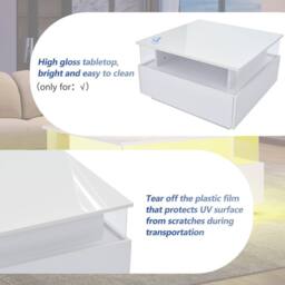 Merax Square High Gloss LED Coffee Table with Acrylic Display & 2 Drawers in White - thumbnail 6