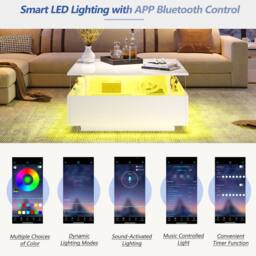 Merax Square High Gloss LED Coffee Table with Acrylic Display & 2 Drawers in White - thumbnail 2