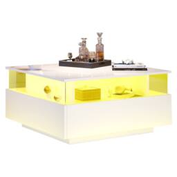 Merax Square High Gloss LED Coffee Table with Acrylic Display & 2 Drawers in White - thumbnail 7
