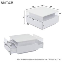 Merax Square High Gloss LED Coffee Table with Acrylic Display & 2 Drawers in White - thumbnail 5