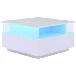 Merax Square High Gloss LED Coffee Table with Acrylic Display & 2 Drawers in White - thumbnail 4