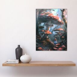 "Artery8 Alice in Wonderland Mushroom Forest Concept Art Wall Art Print in Blue - Size: W24"" x H32""" - thumbnail 4