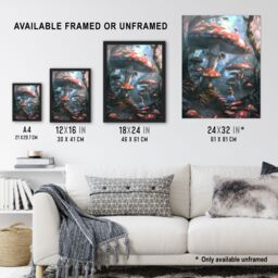 "Artery8 Alice in Wonderland Mushroom Forest Concept Art Wall Art Print in Blue - Size: W24"" x H32""" - thumbnail 3