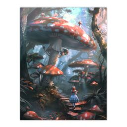 "Artery8 Alice in Wonderland Mushroom Forest Concept Art Wall Art Print in Blue - Size: W24"" x H32""" - thumbnail 1