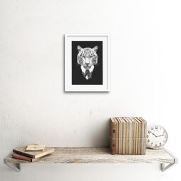 "Artery8 Wall Art Print Bow Tie Tiger Drawing Art Framed 9x7 inch in White - Size: W7"" x H9""" - thumbnail 2