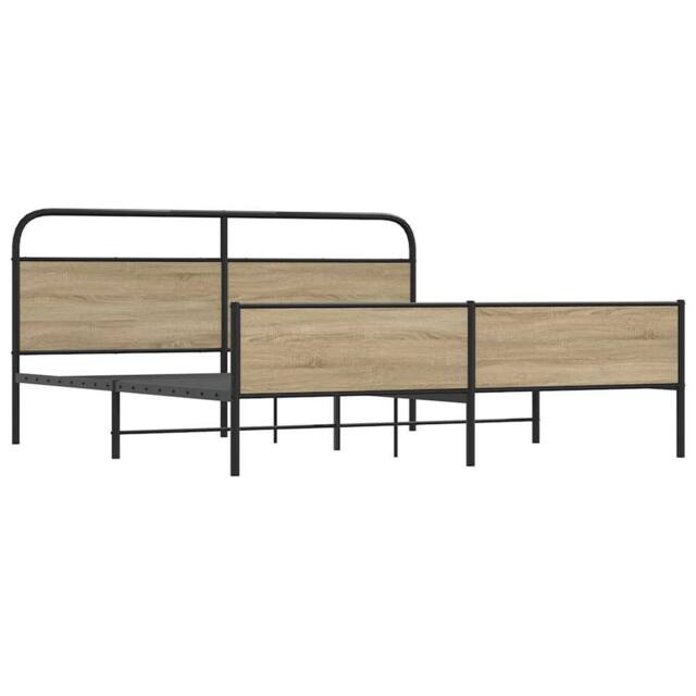 Berkfield Home Metal Bed Frame without Mattress Smoked Oak 150x200 cm King Size in Brown - image 1