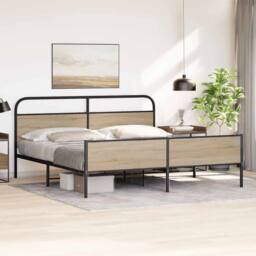 Berkfield Home Metal Bed Frame without Mattress Smoked Oak 150x200 cm King Size in Brown - thumbnail 4
