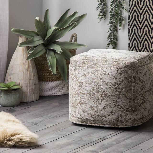 Wyld and Coco Brown Cotton Pouffe - Distressed Pattern Boho Ottoman - image 1