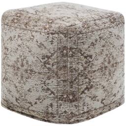 Wyld and Coco Brown Cotton Pouffe - Distressed Pattern Boho Ottoman - thumbnail 2