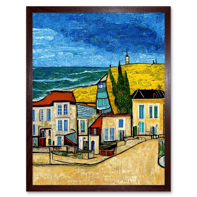 "Artery8 Wall Art Print Italy Rimini Seaside Town Van Gogh Style Modern Art Framed in Brown - Size: W12"" x H16""" - image 1