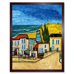 "Artery8 Wall Art Print Italy Rimini Seaside Town Van Gogh Style Modern Art Framed in Brown - Size: W12"" x H16""" - thumbnail 1