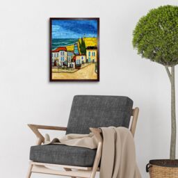 "Artery8 Wall Art Print Italy Rimini Seaside Town Van Gogh Style Modern Art Framed in Brown - Size: W12"" x H16""" - thumbnail 2