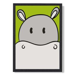 ARTZE Cute Cartoon Style Hippo Face Framed Print SIZE: A2 with Black Frame in Grey - Size: A4 - thumbnail 1