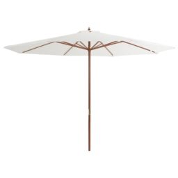 Berkfield Home Outdoor Parasol with Wooden Pole 350 cm Sand White - thumbnail 1