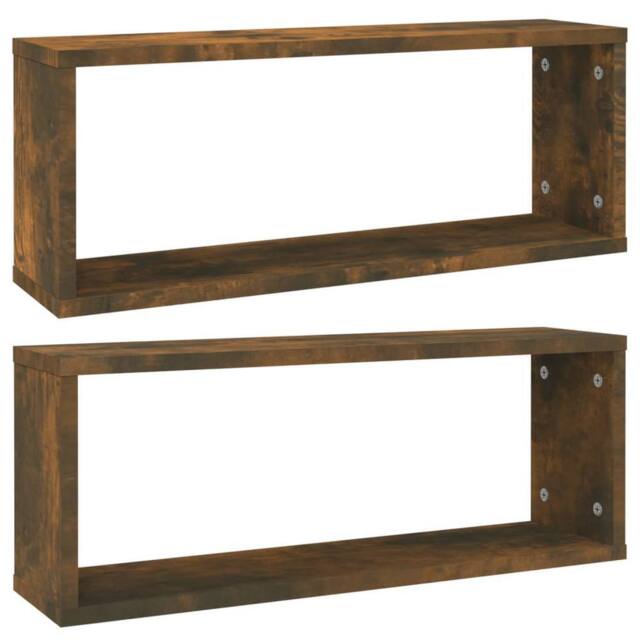 Berkfield Home Wall Cube Shelves 2 pcs Smoked Oak 60x15x23 cm Engineered Wood in Brown - Size: 60 x 15 x 23 cm - image 1