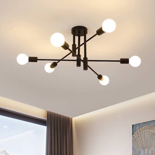 Pheashine 6-Light Elegant Chandelier Black Wrought Iron Ceiling Lamp - image 1