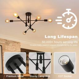 Pheashine 6-Light Elegant Chandelier Black Wrought Iron Ceiling Lamp - thumbnail 3