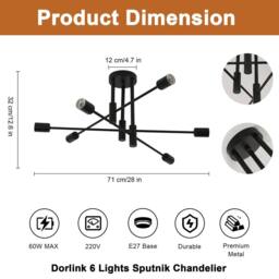 Pheashine 6-Light Elegant Chandelier Black Wrought Iron Ceiling Lamp - thumbnail 2