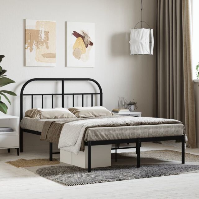 Berkfield Home Metal Bed Frame with Headboard Black 120x200 cm - Size: Small Double - image 1