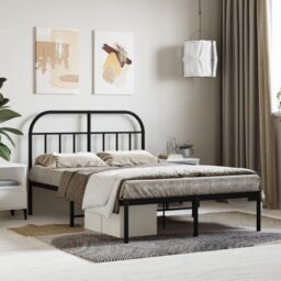 Berkfield Home Metal Bed Frame with Headboard Black 120x200 cm - Size: Small Double - thumbnail 1