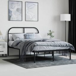 Berkfield Home Metal Bed Frame with Headboard Black 120x200 cm - Size: Small Double - thumbnail 3