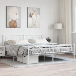 Berkfield Home Metal Bed Frame with Headboard & Footboard White 193x203 cm - thumbnail 1