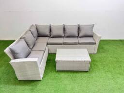 Fimous 6 Seater Garden Outdoor PE Rattan Furniture Set in Light Grey - thumbnail 2