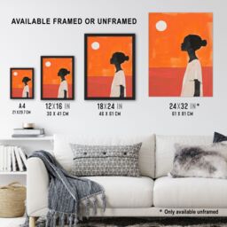 Artery8 Wall Art Print Desert Sunset African Bold Painting Ochre Africa Art Framed Poster in Black - Size: A4 - thumbnail 3