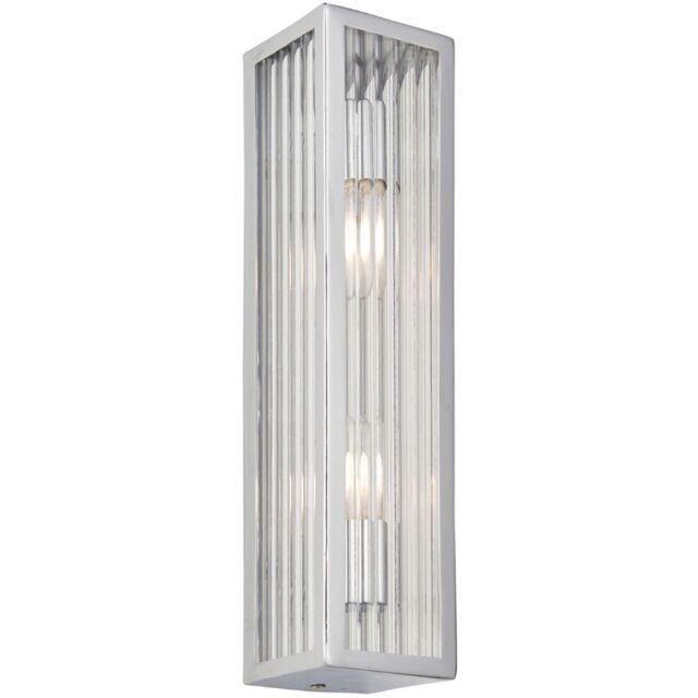 Loops Bathroom Wall Light Fitting - Chrome Plate & Ribbed Glass Shade - Twin Lamp in Clear - image 1