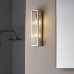 Loops Bathroom Wall Light Fitting - Chrome Plate & Ribbed Glass Shade - Twin Lamp in Clear - thumbnail 4